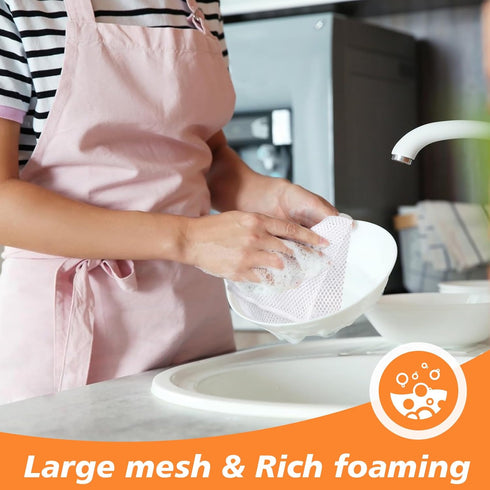 SUNLAND Netted Dish Cloths 6 Pack for Washing Dishes, Fast Drying Mesh Scrubber 12 Inch x 12 Inch White