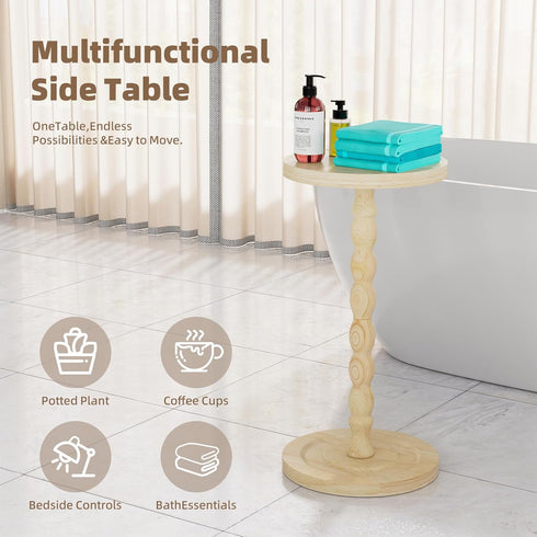 Simple Trending Round Side Table, Small Drink Table, Beside End Table with Pedestal Accent, Coffee Table for Small