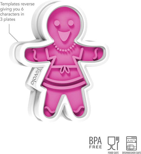 Tovolo Gingerbread Girls Templates Reverse, Set of 6 Cookie Stamps with Cutter, Dishwasher Safe