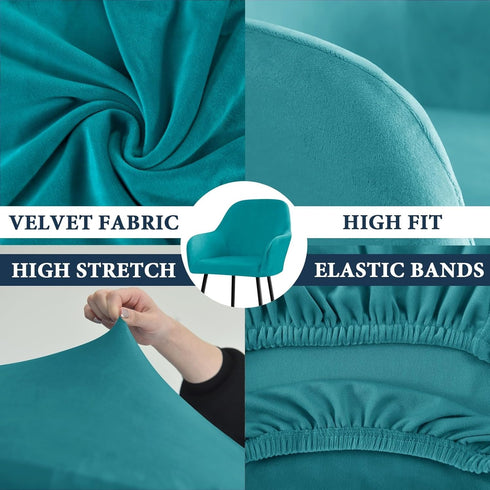 2PCS) Velvet Curved Back Dining Room Chair Covers with Arms Stretch Swivel Bar Stool Chair Slipcover with Armrest