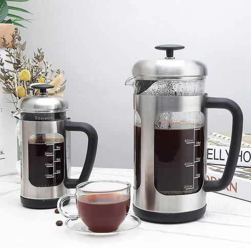 Easyworkz Stainless Steel French Press Coffee Tea Maker, 34 oz with Soft Grip Handle