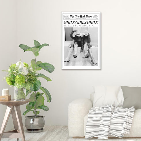 FBKDVC 16x24in Trendy Coastal Cowgirl Newspaper Wall Art Print Poster Black Canvas Wall Art Prints Girls Just Wanna
