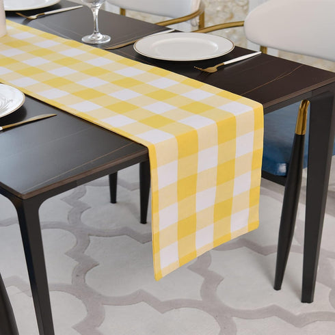 NATUS WEAVER Yellow & White Buffalo Check Table Runner Cloth 2 Side for Family