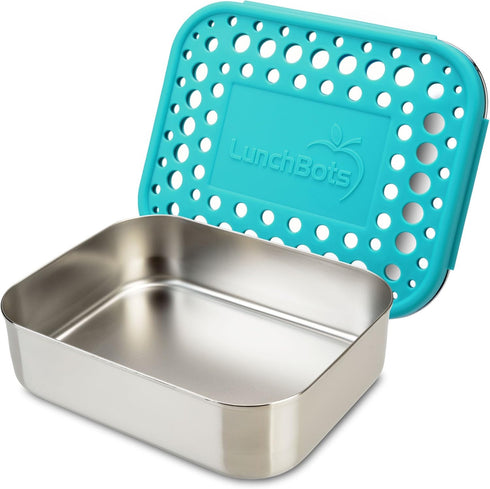 LunchBots Medium Uno Stainless Steel Sandwich Container for Wraps, Salads, Eco-Friendly, Aqua Dots