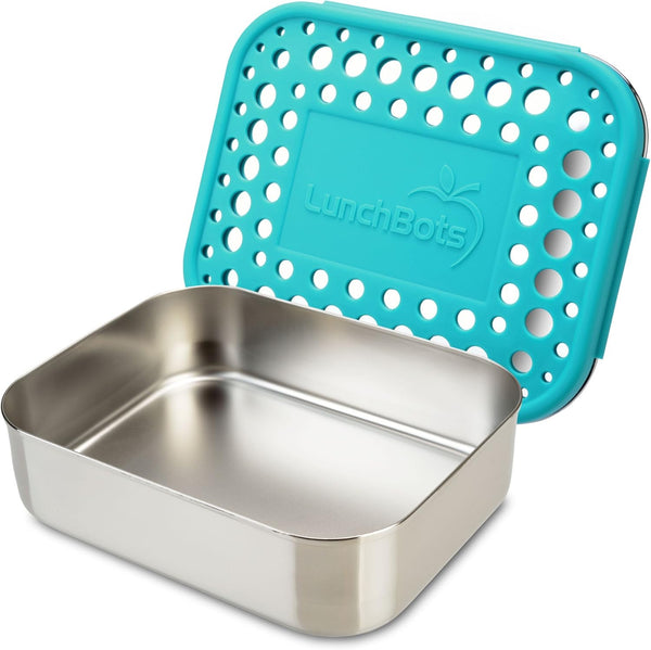 LunchBots Medium Uno Stainless Steel Sandwich Container for Wraps, Salads, Eco-Friendly, Aqua Dots
