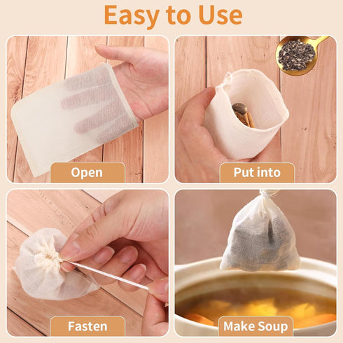 40 Pcs Empty Spice Bags for Cooking Soup, Reusable Tea Bags for Loose Tea, 4x6 Inch Natural Muslin Drawstring