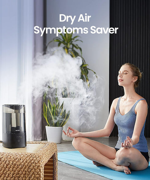 Humidifiers for Bedroom, Cool Mist Humidifier for Home Plant and Baby Nursery, Quiet Ultrasonic Humidifier with 360° Nozzle, Auto Shut-Off, Filterless, Black by Rosekm