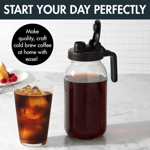 Primula Mason Jar Cold Brew Iced Coffee Maker, Stainless Steel Filter, 2-Quart, Black, Dishwasher Safe