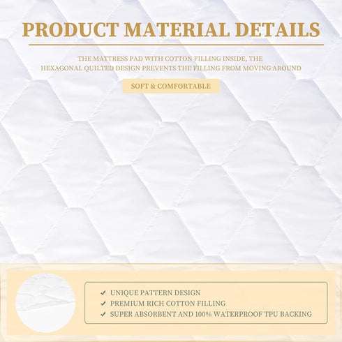 Full Quilted Fitted Waterproof Mattress Pad, Breathable Soft Filling Protector, 8-21 Inches Deep Pocket