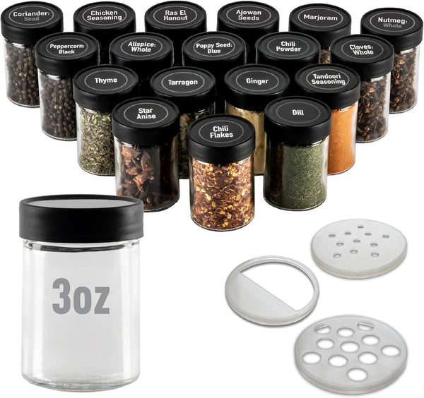 AllSpice 3 Glass Spice Jars 3 fluid ounces- 18 pack