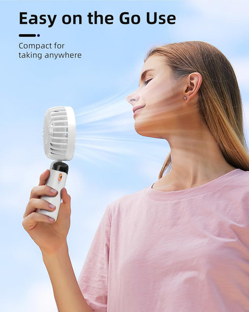 Koonie Portable Handheld Fan, Battery Operated Fan with Base, 8 Hours, Digital Display, 5 Speeds, 90° Ajustable, Rechargeable Mini Fan for Outdoor Indoor White by Koonie
