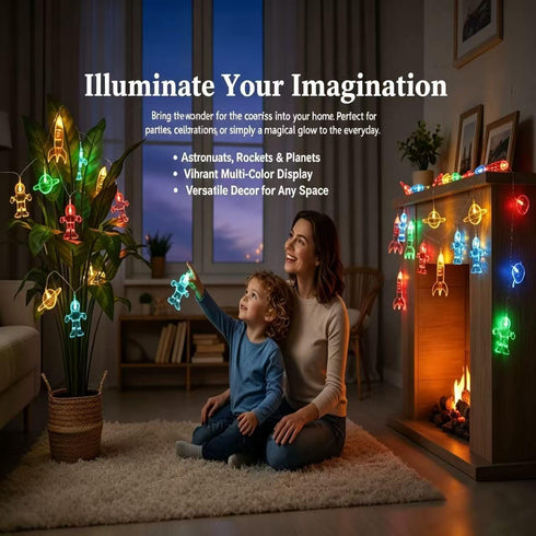 20 Fielegen LED Children's Room LED String Light Astronaut Spaceship Rocket Outer Space Room Decor Holiday Party Lights
