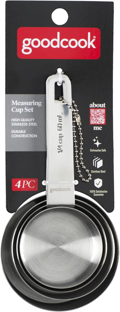 GoodCook Gourmet Measuring Cup Set, Stainless Steel 4-pc., 1/4, 1/3, 1/2, 1 Cup with etched measurements