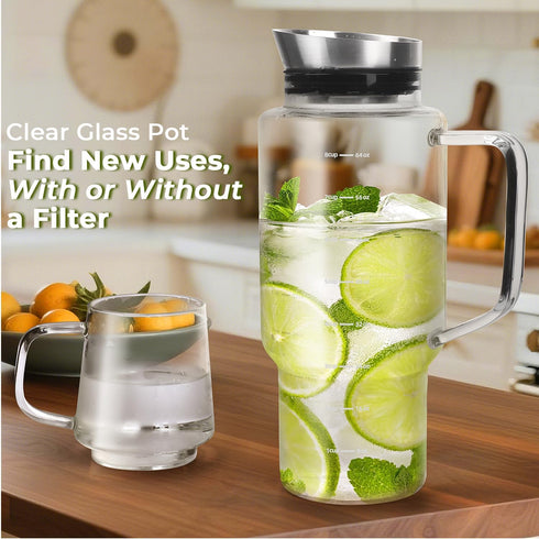 68oz Aquach Cold Brew Coffee Tea Maker, Glass Pitcher & Stainless Steel Filter, Dishwasher Safe Iced Coffee Tea Maker