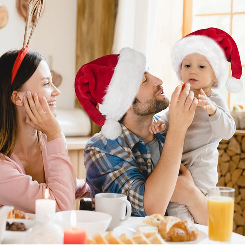 Santa Hat for Kids/Baby - Unisex Warm Comfort Red Velvet Holiday Xmas Hat for New Year Party Decoration