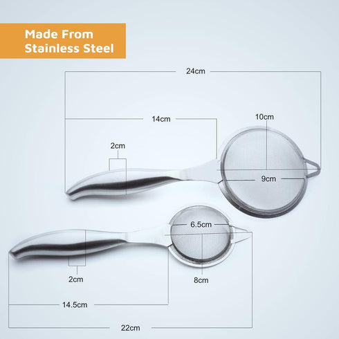 Jean-Patrique Set of 2 Stainless Steel Tea Strainer + Sifter for Baking – Fine Mesh, Durable Construction