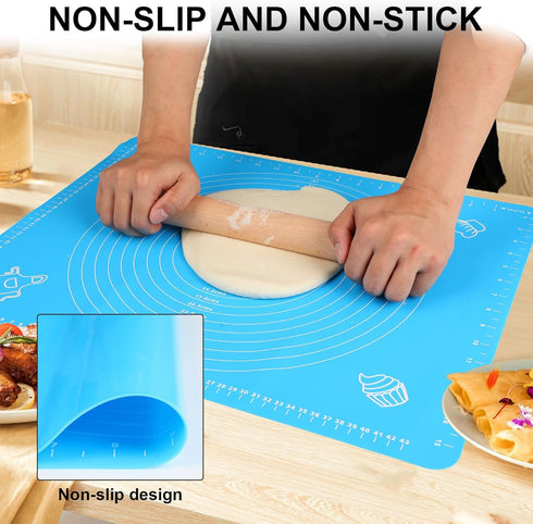 LIMNUO Silicone Baking Mat - Extra Thick Large Non Stick Pastry Mat Sheet for Dough, Blue, M-16''(W)*20''(L)