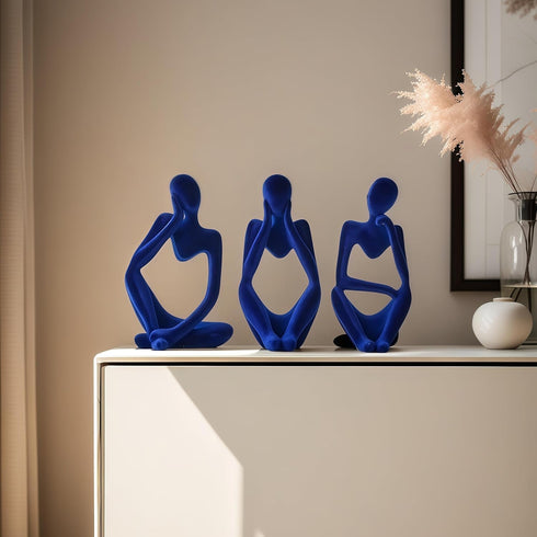 XINXUAN 3 Set Thinker Statue Home Decor-Bookshelf & Living Room&Mantel-Collectible Figurines - PCS (Flocking Blue)