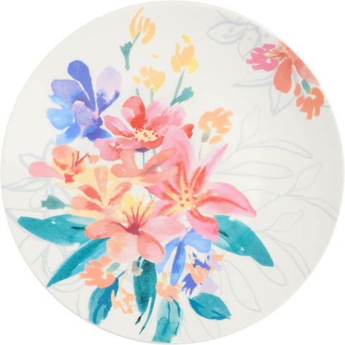 Set, 12-Piece Spice by Tia Mowry Goji Blossom Decorated Porcelain Chip and Scratch Resistant Dinnerware Blue