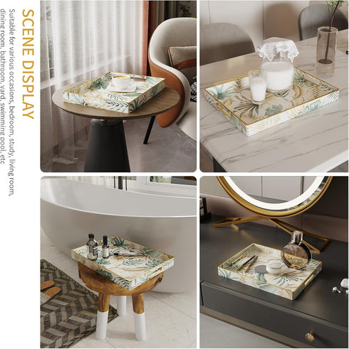 Chic Serving Tray with Golden and Green Leaf Design for Home