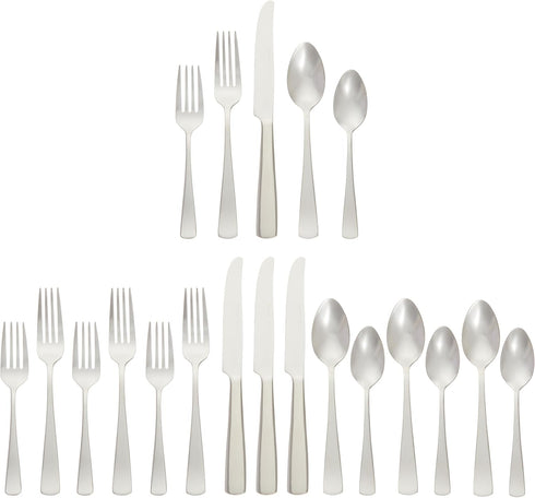 Amazon Basics 20-Piece Stainless Steel Flatware Set with Square Edge, Service for 4