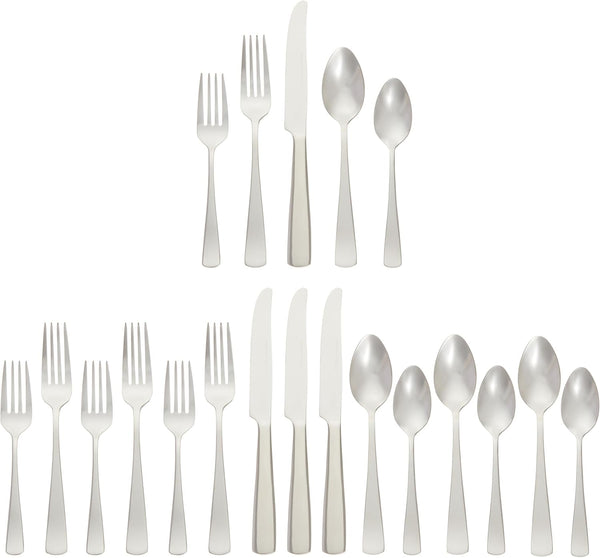 Amazon Basics 20-Piece Stainless Steel Flatware Set with Square Edge, Service for 4