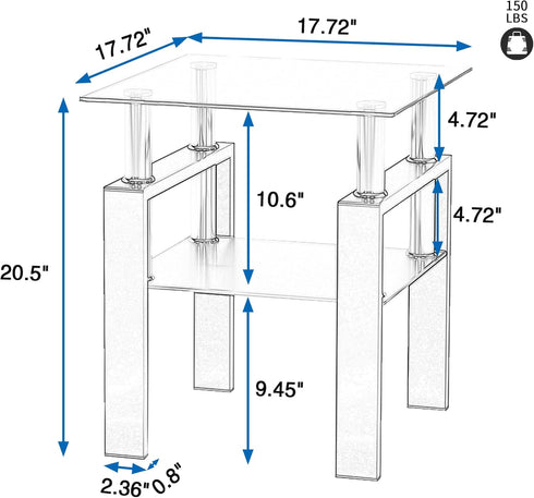 2-Tier (1, Glass Side Table Modern Glass Top Corner Table Living Room Square Side Table with Metal Leg for Living Room