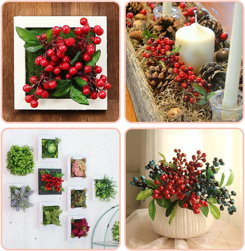 4 HUIANER Pcs Artificial Red Berries, Christmas Fake Flowers Lifelike Redberry Stems Faux Fruit for Valentine's Day