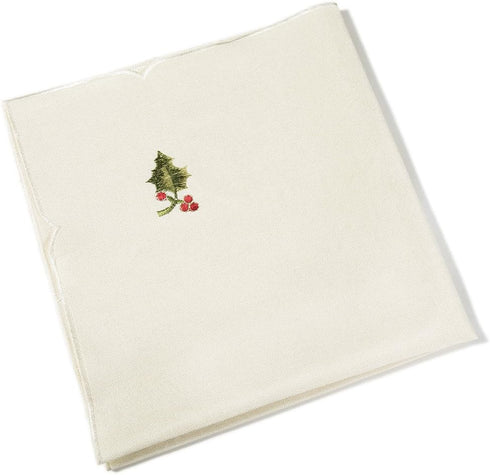 Winter Berry Embroidered Christmas Napkins, Set of 4, 21 by 21"