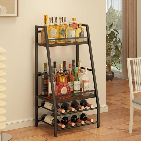 4-Tier LOTEYIKE Trapezoid Wine Rack Freestanding Floor, Stepped Mini Liquor Cabinet Corner Bar Stand Whiskey Liquor