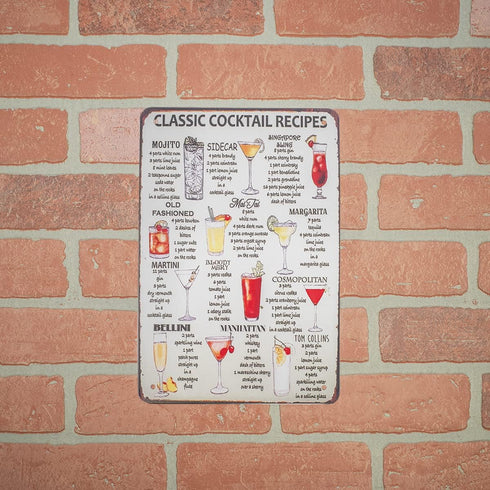 Treasure Gurus 8x12 Metal Retro Classic Alcohol Liquor Cocktail Recipes Wall Sign Tin Home Bar Menu Pub Art Decor