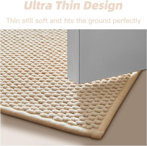 Soft and Absorbent Chenille Bathroom Rug with Rubber Backing, Quick-Dry Washable Runner Mat, Khaki 16"x24"