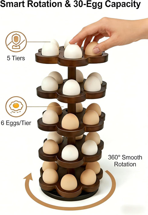 Lnncdsc Countertop 360 30 Counter, Wooden Egg Holder Rotating, Egg Rack for Eggs, Spiral Egg Storage Organizer