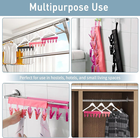 TamBee Travel Hangers, Foldable Portable Clothes Drying Hanger with 6 Clips, Pack of 3