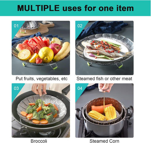 Steamer Basket Stainless Steel Veggie Steamer Insert, Adjustable Expandable for Various Size Pots (5.1" to 9")