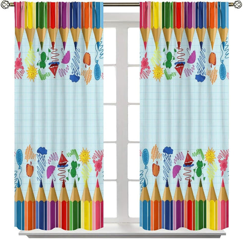 GoDazzling 42" 54" Kids Cartoon Rainbow Pencil Blackout Curtains, Cute Colorful Crayon Printed Window Drapes, for Girls