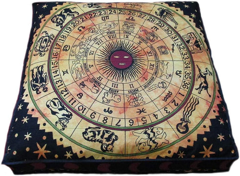 ICC Yellow Zodiac Mandala Barmeri Large Floor Pillow Cover Cushion Meditation Seating