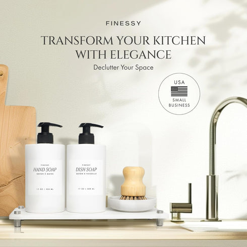Set Set Countertop Set Luxe White Kitchen Soap Dispenser with Tray and Dish Brush, Refillable Hand and Dish Soap