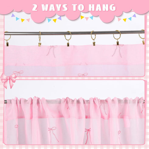 Tegeme 2 84 Inches Panels Pink Bow Sheer Curtains Long Embroidered Voile Curtains Decorative Coquettish Sheer Shades