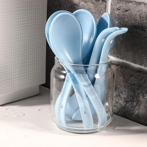 Artena 6.75 inch Solid Asian Soup Spoon Set of 6, Ultra-fine Porcelain Ramen Spoons for Pho, Miso, Dumpling, Blue