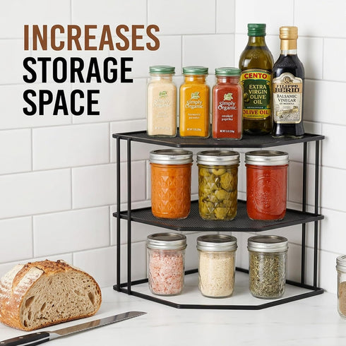3-Tier 9x9x7.5 Inches Counter yarlung Cabinet Corner Shelf, Metal Wire Plate Rack Kitchen Corner Organizer for Cups