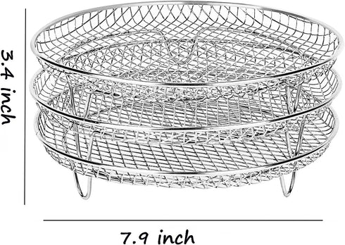 Air Fryer Racks, Three Stackable Dehydrator Racks, 304 Stainless Steel Basket Toast Rack for 4.2-5.8QT Air Fryer