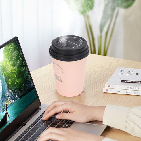 USB 300ml Mini Desktop Humidifier, Coffee Cup Shape Humidifier for Home Outing