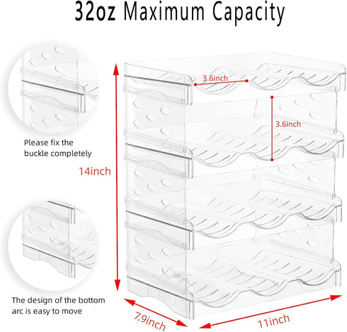 Water Bottle Organizer for Cabinet, 4 Pack Clear Plastic Storage Rack for Pantry Kitchen Countertop
