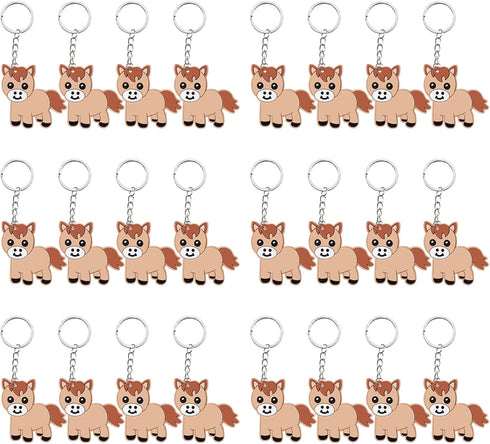 24 Pack Pony Keyring Party Favor - Guest Return Gift for Pony Lovers, Farm Animal Themed Party, Baby Shower