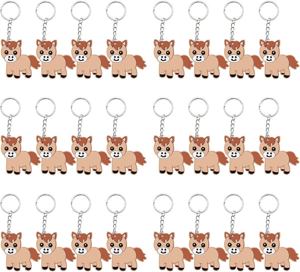 24 Pack Pony Keyring Party Favor - Guest Return Gift for Pony Lovers, Farm Animal Themed Party, Baby Shower