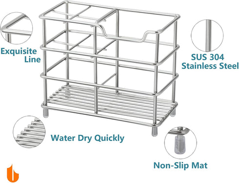 Urbanstrive Bathroom Toothbrush Holder Stand, 304 Stainless Steel Toothpaste Holder Organizer (Silver, Small)