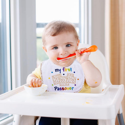 Generic Rite Lite My First Passover Bib - Stylish & Cute White Pesach Seder Baby Bib Rainbow Lettering Matzah Design