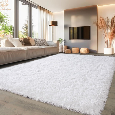 Fluffy White Rugs for Bedroom Living Room, 4x6 Feet Non-Slip Shaggy Area Carpet for Kids Room Decor