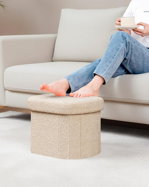 16.14 Inches B FSOBEIIALEO Storage Ottoman for Dorm Room, Boucle Folding Storage Ottoman Foot Rest, Small Collapsible